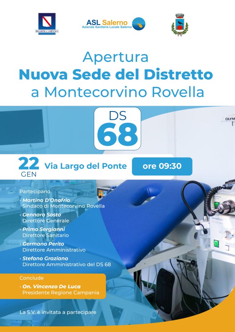 Domani l’apertura della nuova sede del Distretto Sanitario a Montecorvino Rovella