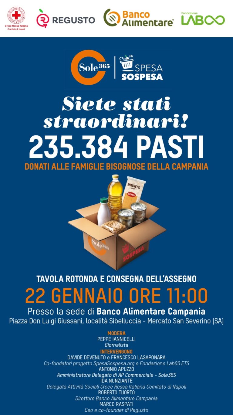 “Spesa Sospesa”, raccolti fondi per distribuire oltre 230mila pasti